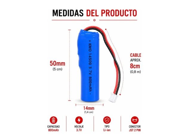 &ua BATERIA PILA RECARGABLES 14500 AZUL CON CABLE (14500C)
